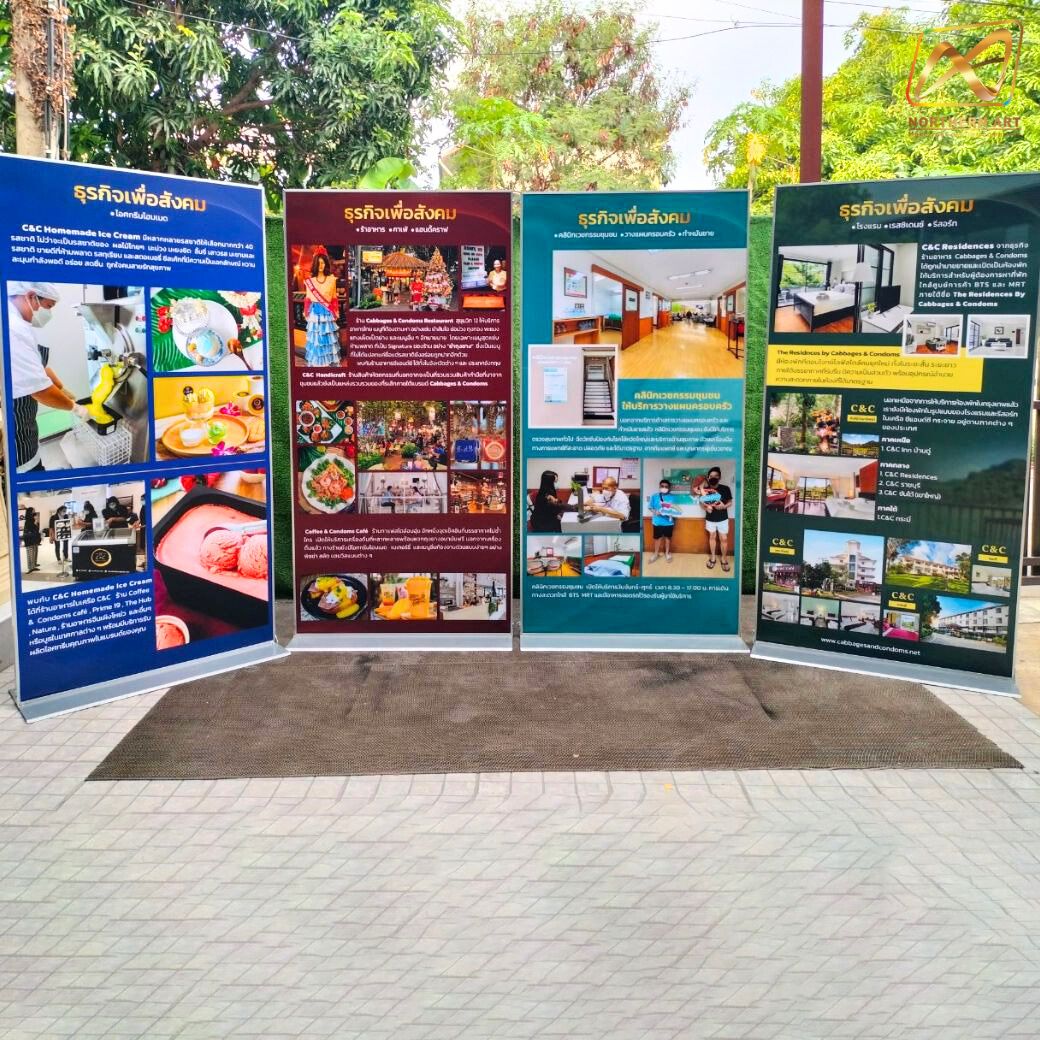 ป้ายตั้งพื้น รุ่นLUXURY ขนาด 60x160 ซม. โครงอะลูมิเนียม ฐานเหล็กหนา โชว์งานพิมพ์ 2 ด้าน ถอดประกอบได้