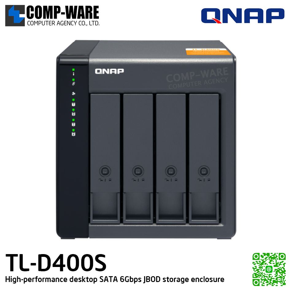QNAP (Tower 4-Bay) TL-D400S / 4 x 2.5"/3.5" SATA 6Gbps / Single PSU / 2Y Warranty / No HDD - Expansion Enclosure