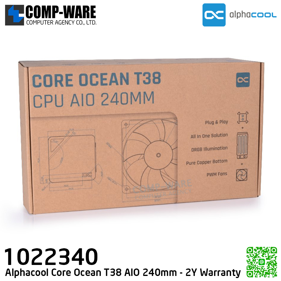 Alphacool Core Ocean T38 AIO 240mm - LIQUID COOLER - 1022340 - 2Y Warranty