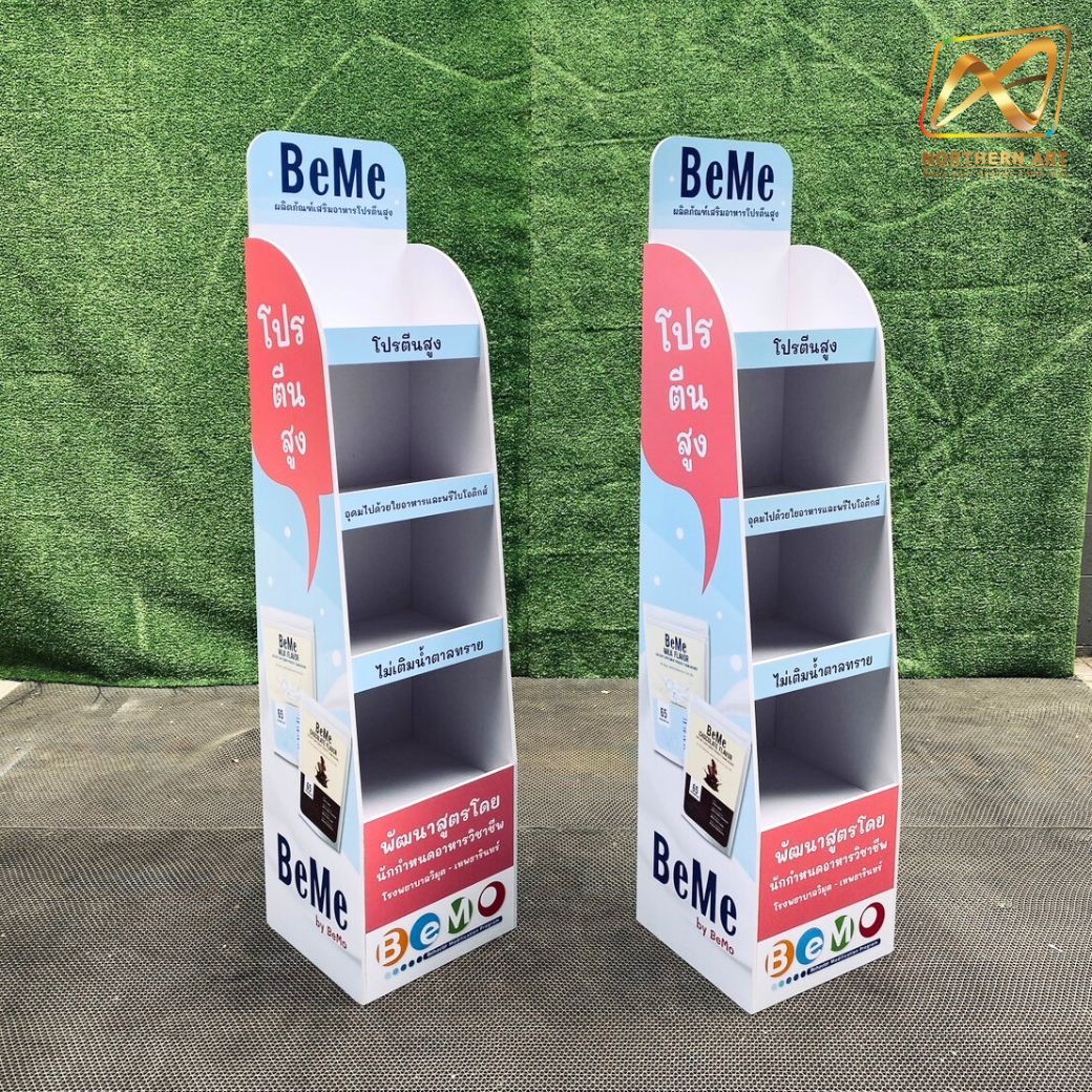 ชั้นวางสินค้าพลาสวูด 4 ชั้น ขนาด (W)30 x (D)30 x (H)135 ซม. พลาสวูดหนา 8 มม.พร้อมงานพิมพ์สติ๊กเกอร์ สำเนา