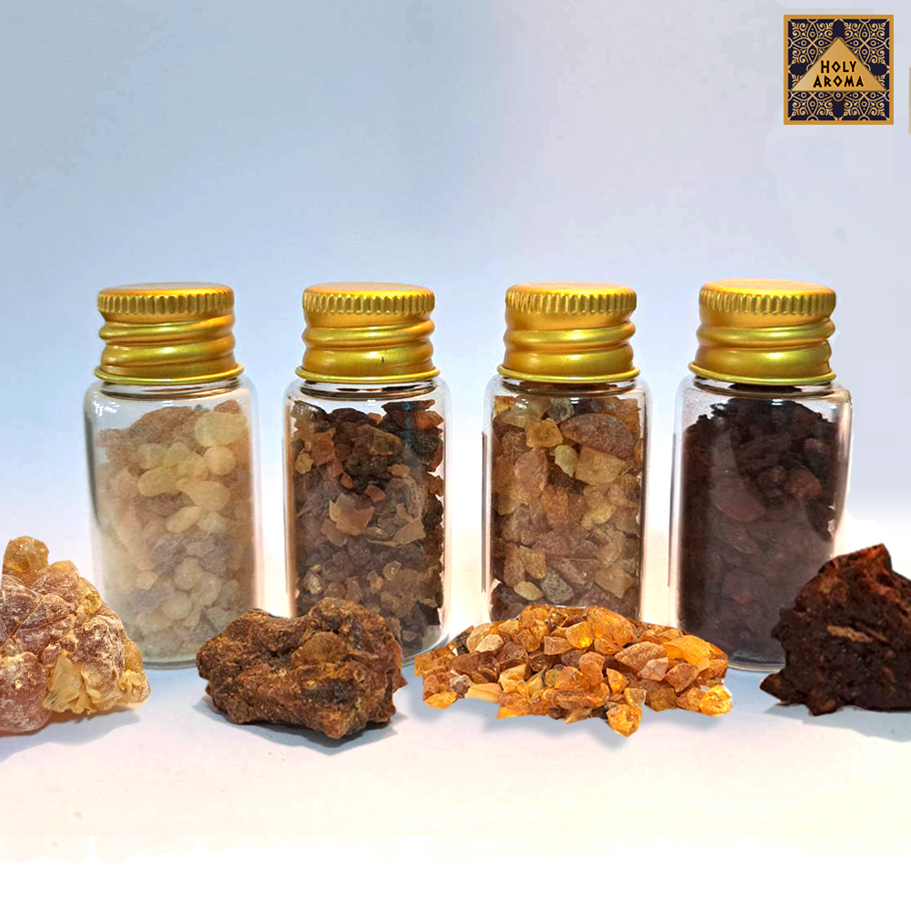 กำยาน เม็ดกำยาน เรซิ่น อโรม่า Frankincense Resin Gum Tear แท้ 100% 8g + มดยอบ เม็ดมดยอบ เรซิ่น อโรม่า Myrrh Resin Gum Tear แท้ 100% 8g + อำพันบอลติกแท้ 100% Baltic Amber Resin 8g + เม็ด เรซิ่น ต้นเลือดมังกร Dragon Blood Resin แท้ 100% 8g