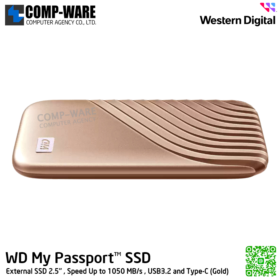 WD 1TB My Passport SSD External SSD 2.5" , Speed Up to 1050 MB/s , USB3.2 and Type-C (Gold) WDBAGF0010BGD-WESN รับประกัน 3 ปี