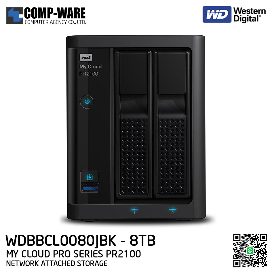 WD 8TB My Cloud Pro Series PR2100 2-Bay Network Attached Storage - WDBBCL0080JBK-SESN รับประกัน 3 ปี // Pre-order สั่งซื้อขั้นต่ำ 2 ชิ้นขึ้นไป