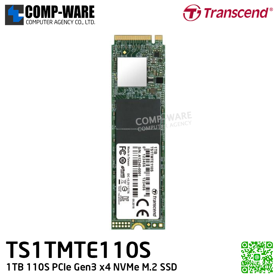 Transcend MTE110S 1TB SSD M.2 2280 NVMe PCIe Gen3 x4 , 3D NAND Flash TS1TMTE110S - 5Y Warranty