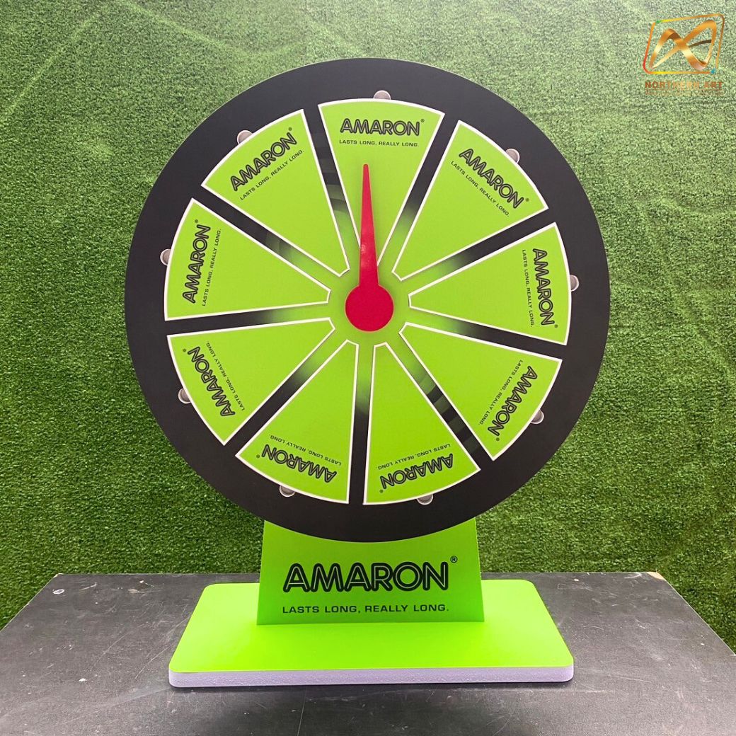 เกมส์วงล้อแม่เหล็กตั้งโต๊ะ ขนาดวงล้อ 50 ซม. สูง 61 ซม. วัสดุพลาสวูดสีขาว หนา 8-15 มม. ถอดประกอบได้