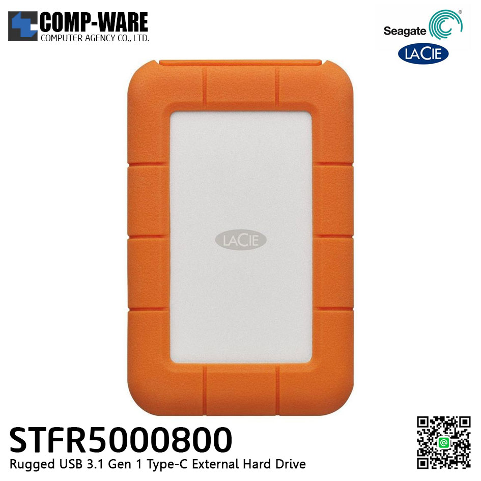 Seagate LaCie Rugged USB3.1 Gen 1 Type-C and USB 3.0 5TB Portable Hard Drive STFR5000800 // สินค้า By order สั่งขั้นต่ำ 8 Unit