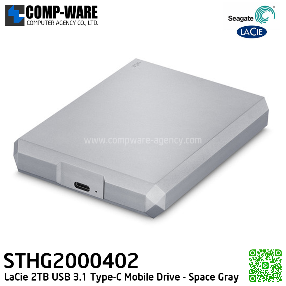 Seagate LaCie 2TB USB 3.1 Type-C Mobile Drive External HDD (Space Gray) - STHG2000402