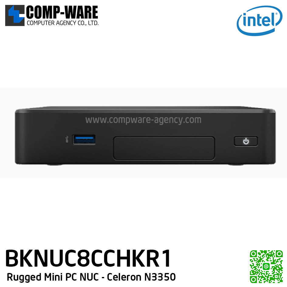 Intel Rugged Kit NUC8CCHKR Mini PC NUC - Intel Celeron Processor N3350 (2M Cache, up to 2.4 GHz), 4GB LPDDR3 (dual-channel, soldered-down),ความจุ 64GB eMMC, 2x HDMI ,Industrial Grade (รองรับ M.2 SATA/NVMe 2280)
