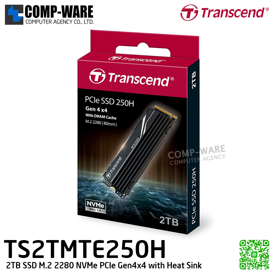 Transcend MTE250H 2TB SSD M.2 2280 NVMe PCIe Gen4x4 with Heat Sink , 3D TLC , TS2TMTE250H - 5Y Warranty