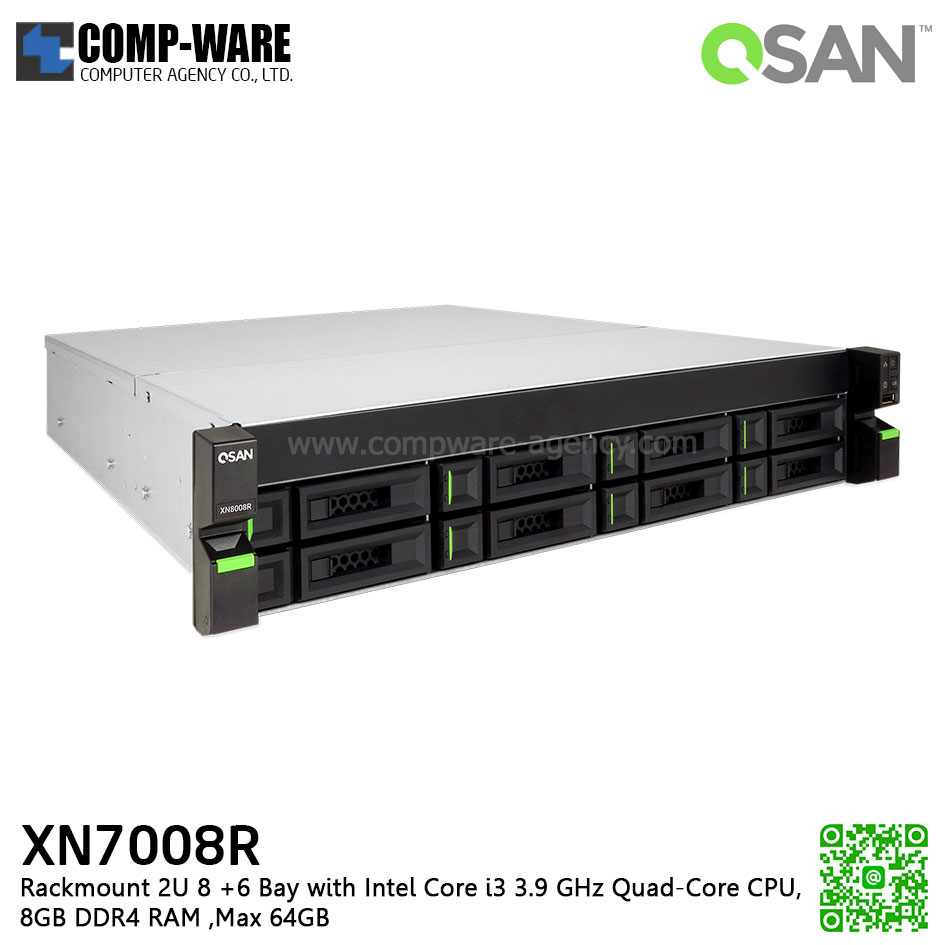 QSAN (8+6 Bays) XCubeNAS XN7008R (8GB RAM) Rackmount 2U NAS Storage , No HDD