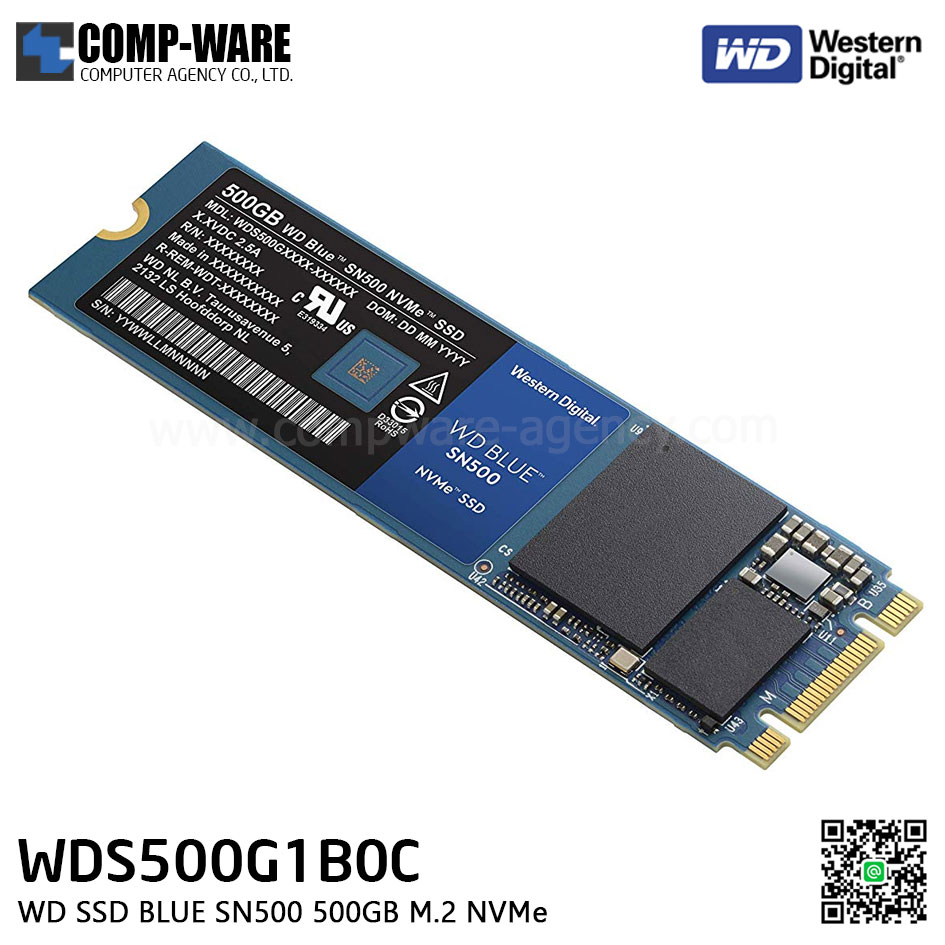 WD SSD BLUE SN500 500GB M.2 PCIe GEN3 NVMe , 3D NAND , READ 1700MB/S, WRITE 1400MB/S - WDS500G1B0C