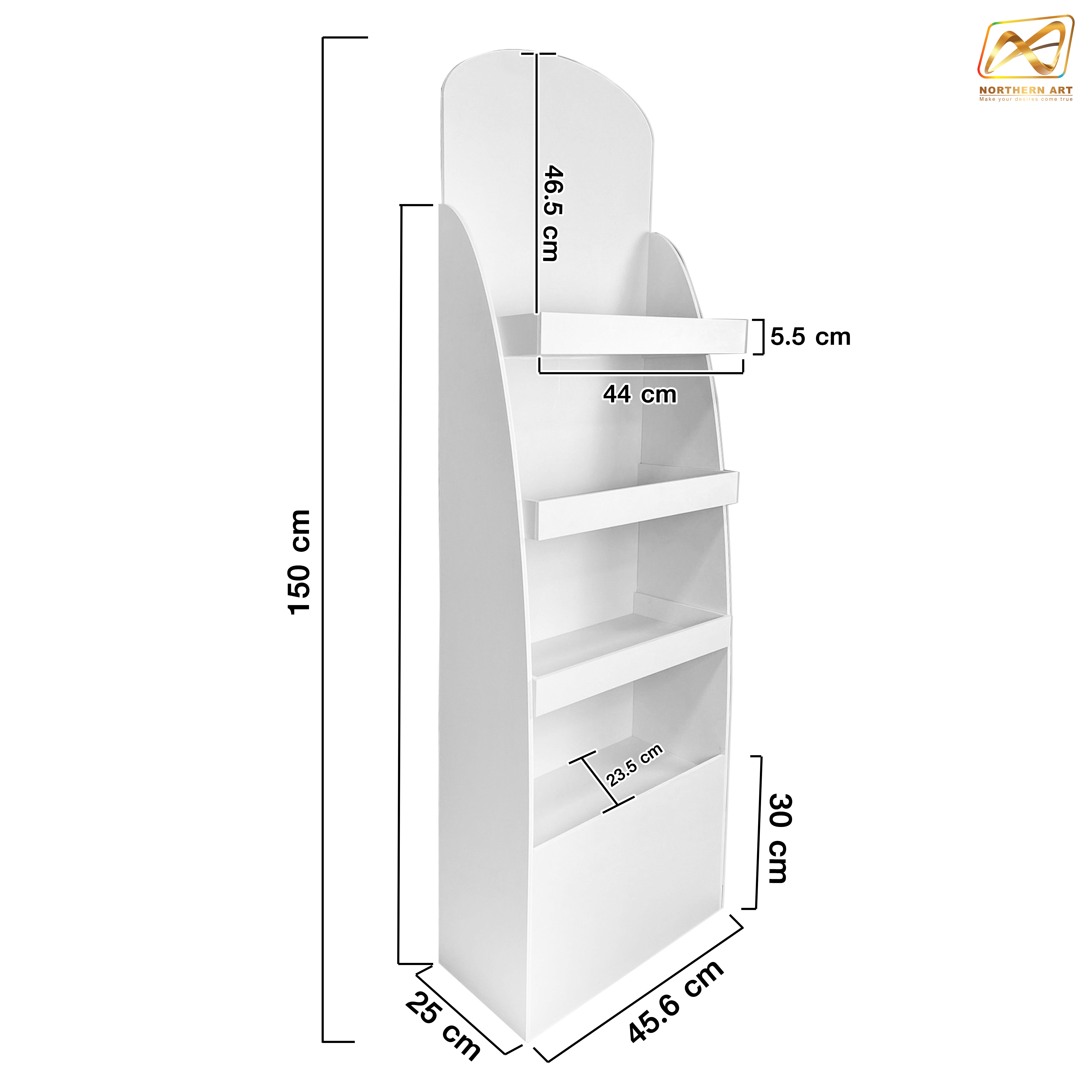 ชั้นวางสินค้าพลาสวูด 4 ชั้น ขนาด (W)44 x (D)25 x (H)150 ซม. พร้อมงานพิมพ์ พลาสวูดหนา 8 มม.