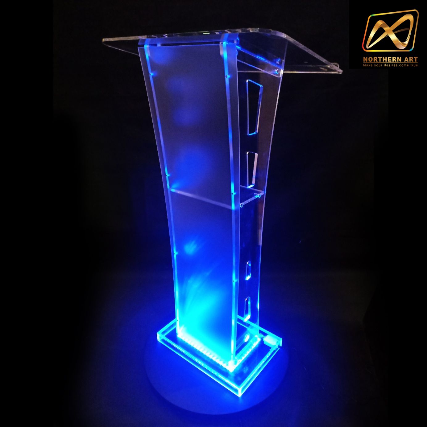 โพเดียม อะคริลิค เรืองแสงLED เปลี่ยนสีได้ พร้อมรีโมท ขนาด 60x40x114 cm.