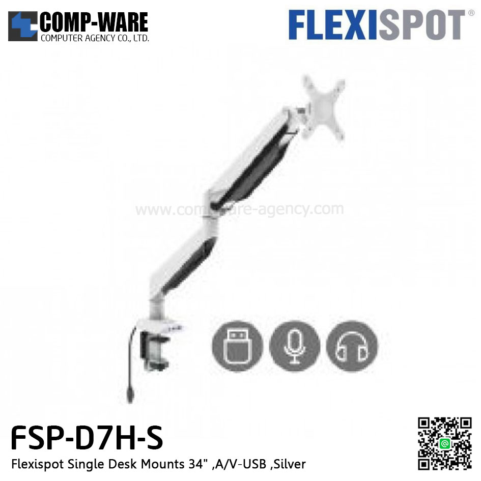 Flexispot FSP-D7H-S Single Desk Mounts 34" ,A/V-USB ,Silver