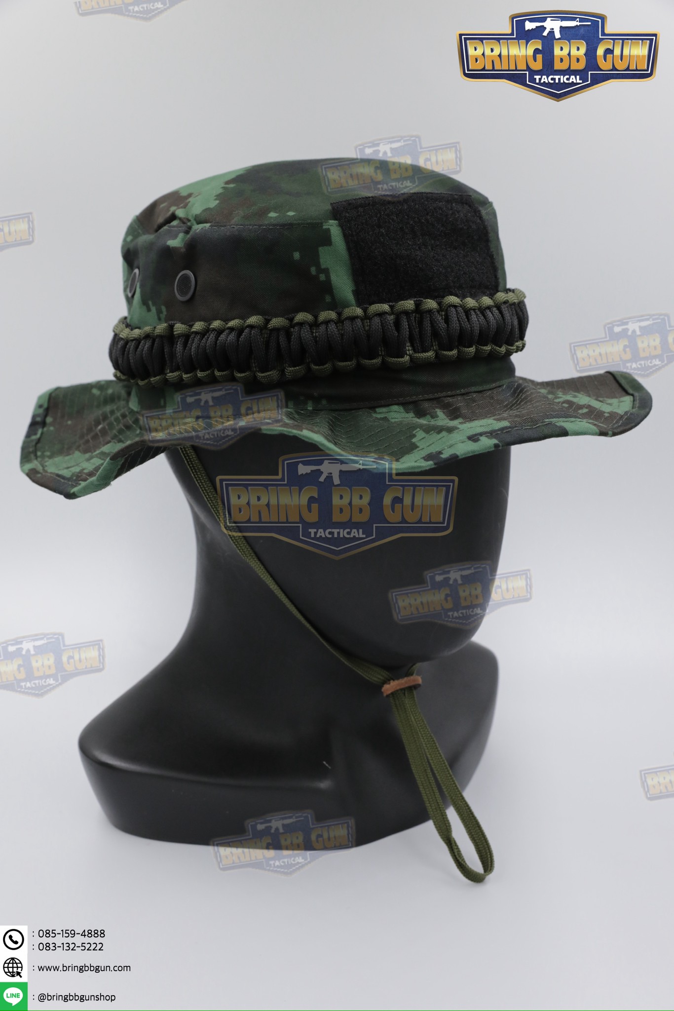 หมวกปีกสั้น ถักเชือกพาราคอร์ด ลายพรางทบ. มีตีนตุ๊กแกติดอาร์มหน้าหมวก