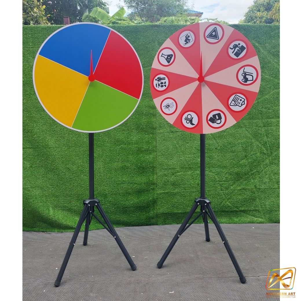 เกมส์วงล้อตั้งพื้น รุ่น 3 ขา ขนาดวงล้อ 60-100 ซม.ปรับระดับได้ 100-157 ซม. จัดเก็บง่าย เคลื่อนย้ายสะดวก