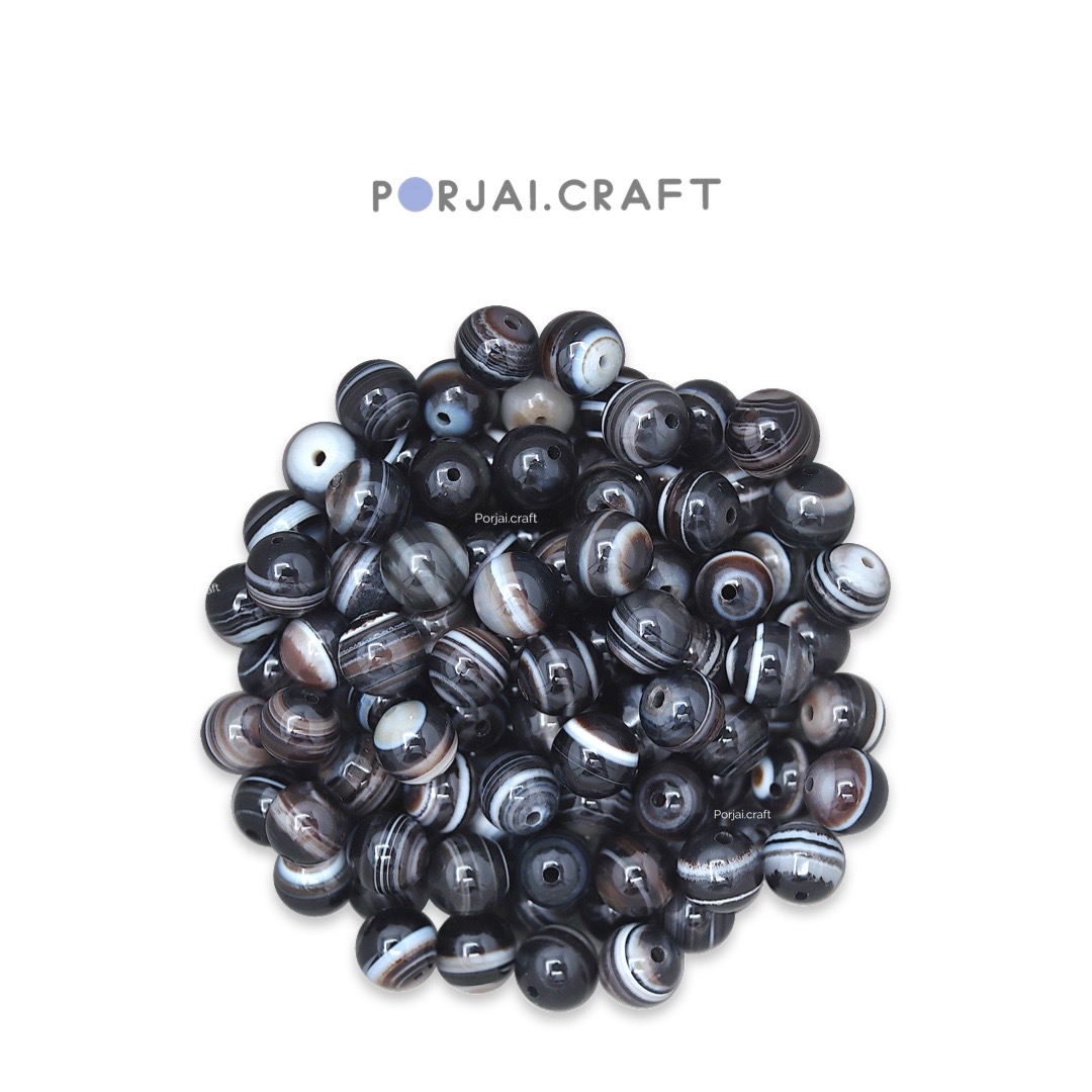 Black Tibetan Agate Beads ลูกปัดทิเบตอาเกตสีดำ