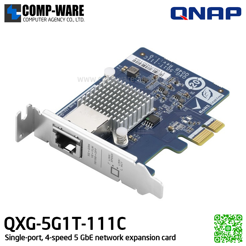 QNAP QXG-5G1T-111C Single-port, 4-speed 5 GbE network expansion card - Spare Part - 2Y Warranty