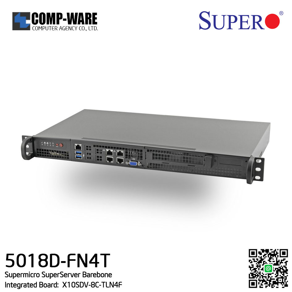 Supermicro SuperServer 5018D-FN4T Barebone Xeon D-1541 8-Core Front IO Mini 1U Rackmount w/ Dual 10GbE