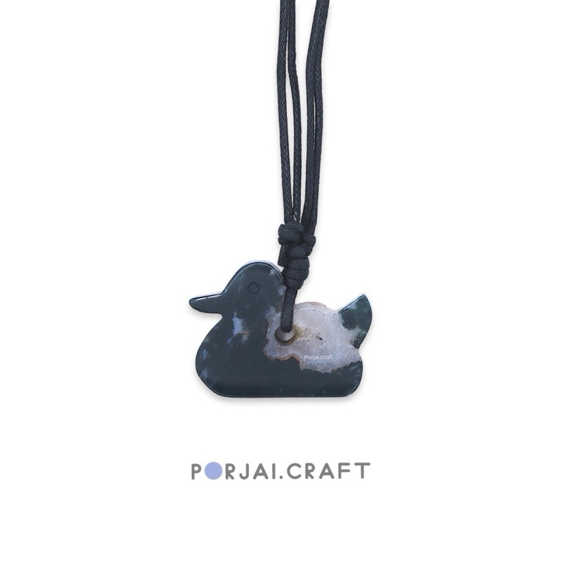 Moss Agate Duck Necklace สร้อยคอมอสอาเกต เป็ด
