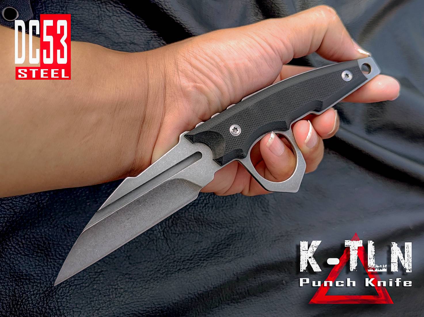 มีด K-TLN ใบเหล็ก DC 53 COMBST PUNCH KNIFE ด้ามจับทำจาก G10 แผ่นใหญ่ อย่างหนา มาพร้อมซอง Kydex แท้ติดตั้ง take lock version 2 มีระบบเซฟตี้ป้องกัน