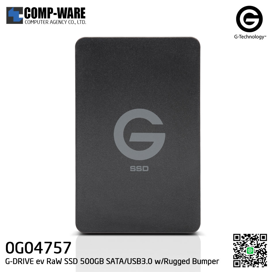 G-Technology G-DRIVE ev RaW SSD 500GB SATA / USB3.0 Portable Hard Drive with Rugged Bumper - 0G04757