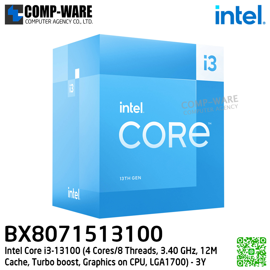 CPU BX8071513100 Intel Core i3-13100 (4 Cores/8 Threads, 3.40 GHz, 12MB Cache, Turbo boost, Graphics on CPU, LGA1700) - 3Y Warranty
