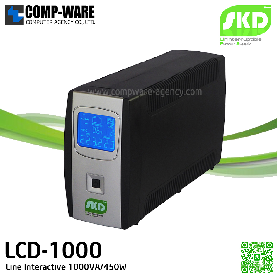 SKD UPS LCD-1000 1000VA/450W, LCD Display,Batt 12V8Ah*1, Hotswap Battery, Line Interactive รับประกัน 2ปี
