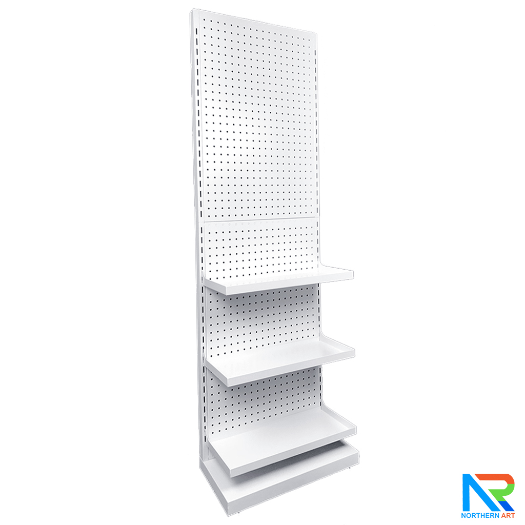 เช่าชั้นวางสินค้าเหล็ก ขนาด(W)50 x (D)25 x(H)150 cm. สีขาว ปรับจำนวนชั้นและขอแขวนได้ตามความต้องการ