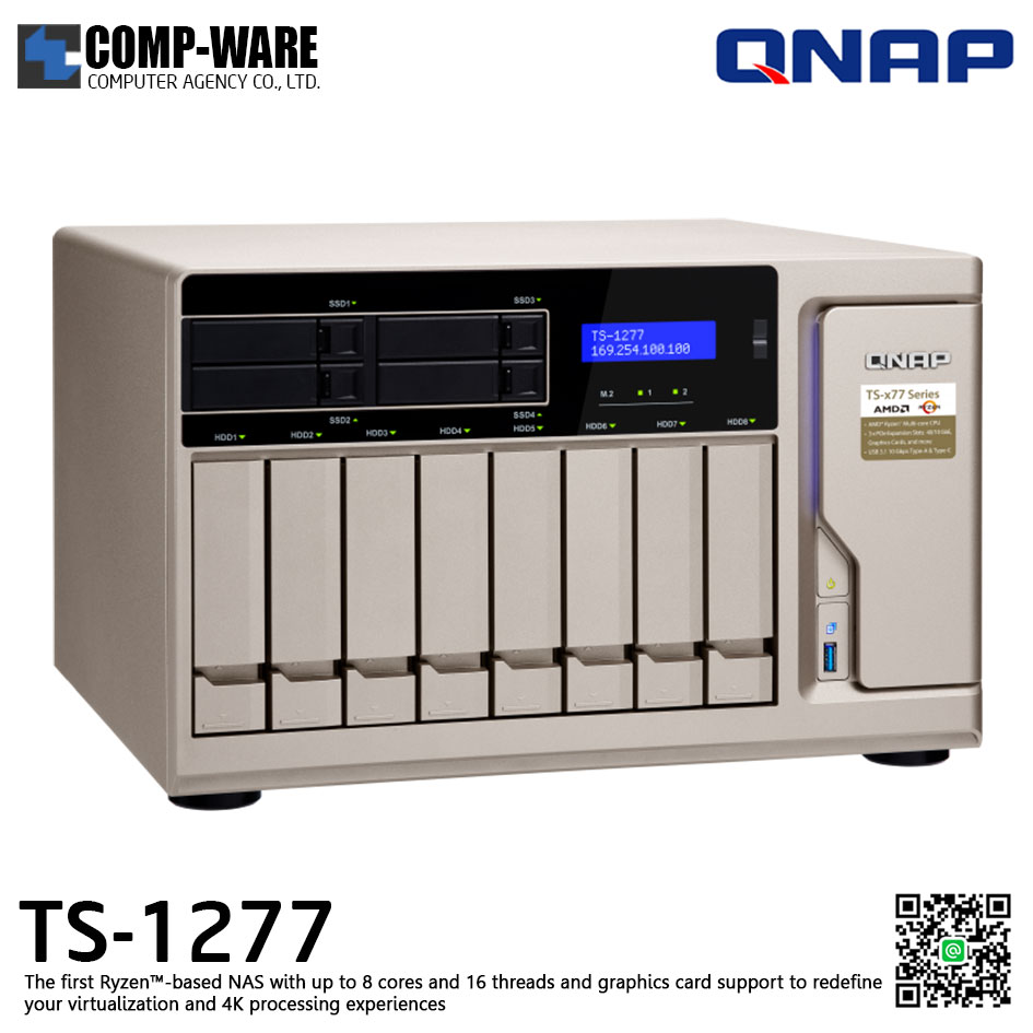 QNAP NAS 12-Bay (8+4) TS-1277 (8GB DDR4 RAM up to 64GB) AMD Ryzen5 1600 6C/12T TS-1277-1600-8G