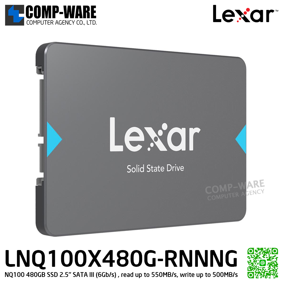 Lexar NQ100 480GB SSD 2.5" SATA III (6Gb/s) , read up to 550MB/s, write up to 500MB/s , LNQ100X480G-RNNNG / 3Y Warranty / Internal SSD