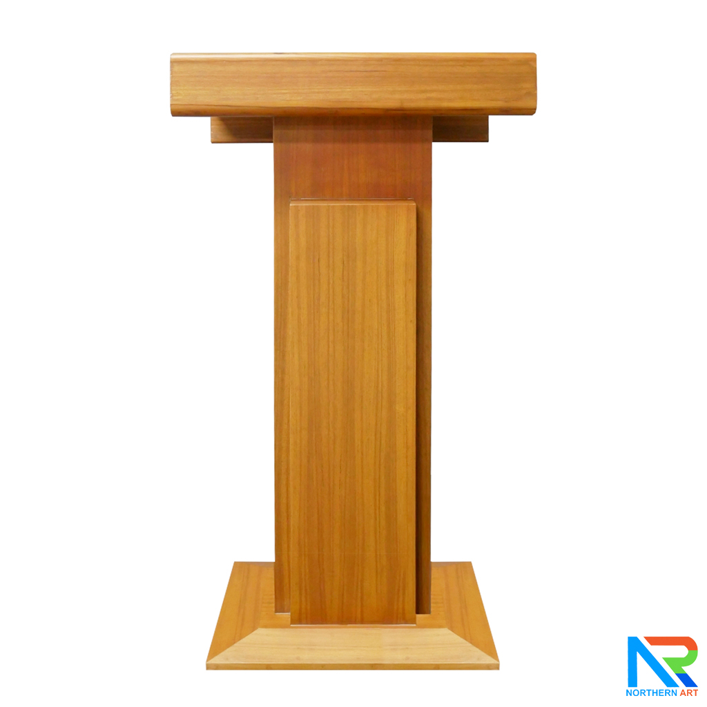 โพเดียมไม้ สีสัก ทรงโมเดิร์น TOPตรง ขนาด (W)55.5 x (L)42 cm. สูง 111 cm.