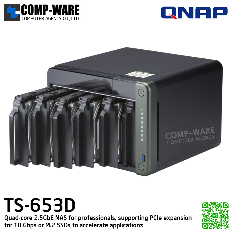 QNAP (Tower 6-Bay) TS-653D-8G / Intel Celeron J4125 (4Core) / 8GB DDR4 SODIMM / 6x 2.5"/3.5" SATA 6Gbps / 2 x 2.5GbE / Adapter Power / 3Y Warranty / No HDD