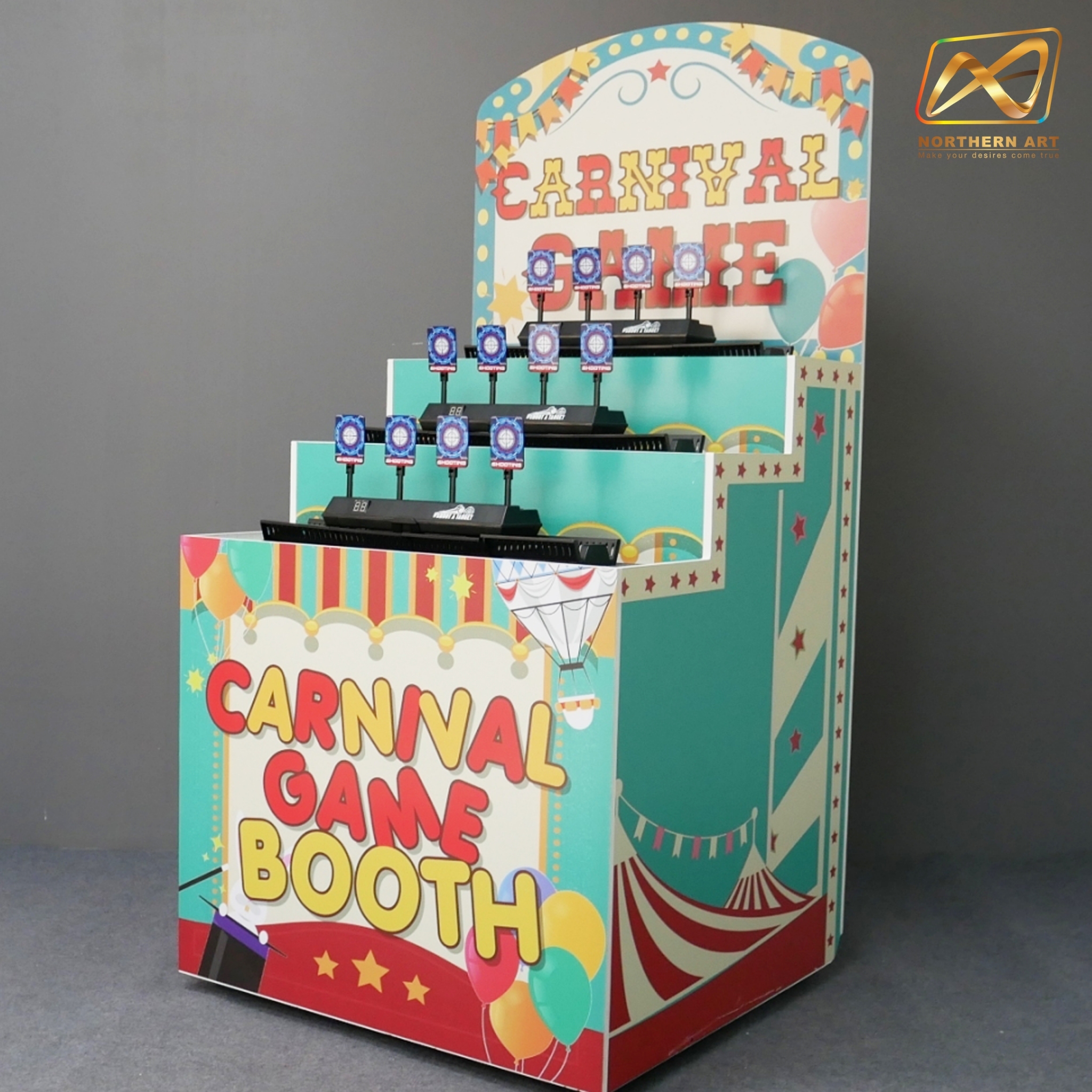 ตู้เกมส์ CARNIVAL เกมส์ยิงเป้าเคลื่อนที่ ขนาด (W) 80 x (L)64 x (H)160 cm. พร้อมเป้าเคลื่อนที่4แผ่น 3 ชุด ปืนกระสุนยาง 2 ชุด