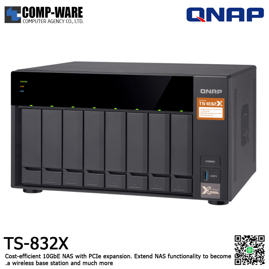QNAP NAS (8-Bay) TS-832X (2GB RAM up to 16GB) Annapurna Labs Alpine AL-324 1.7GHz Quad Core , No HDD