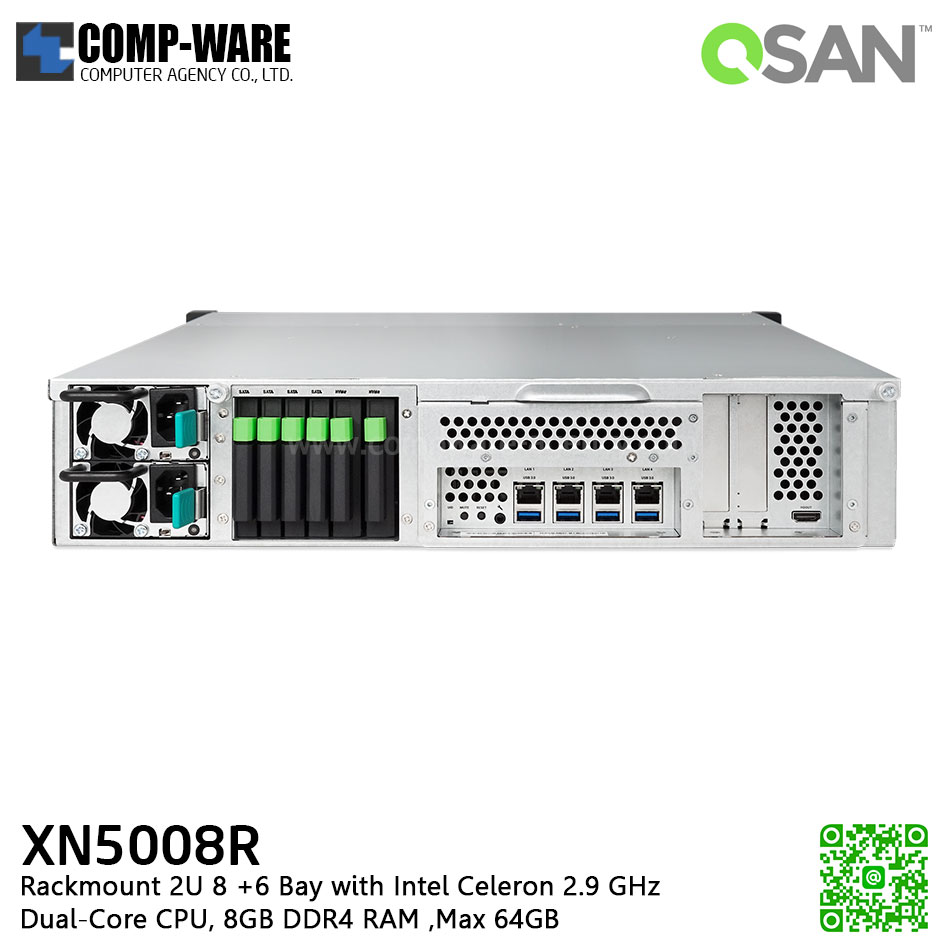 QSAN (8+6 Bays) XCubeNAS XN5008R (8GB RAM) Rackmount 2U NAS Storage , No HDD