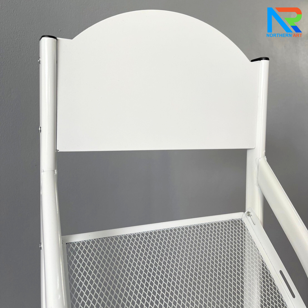 ชั้นวางโบรชัวร์เหล็กA4 สีขาว 4 ชั้น ทรง S ขนาด (W)31.5 X (L)31 X (H)149 cm. ถอดประกอบได้