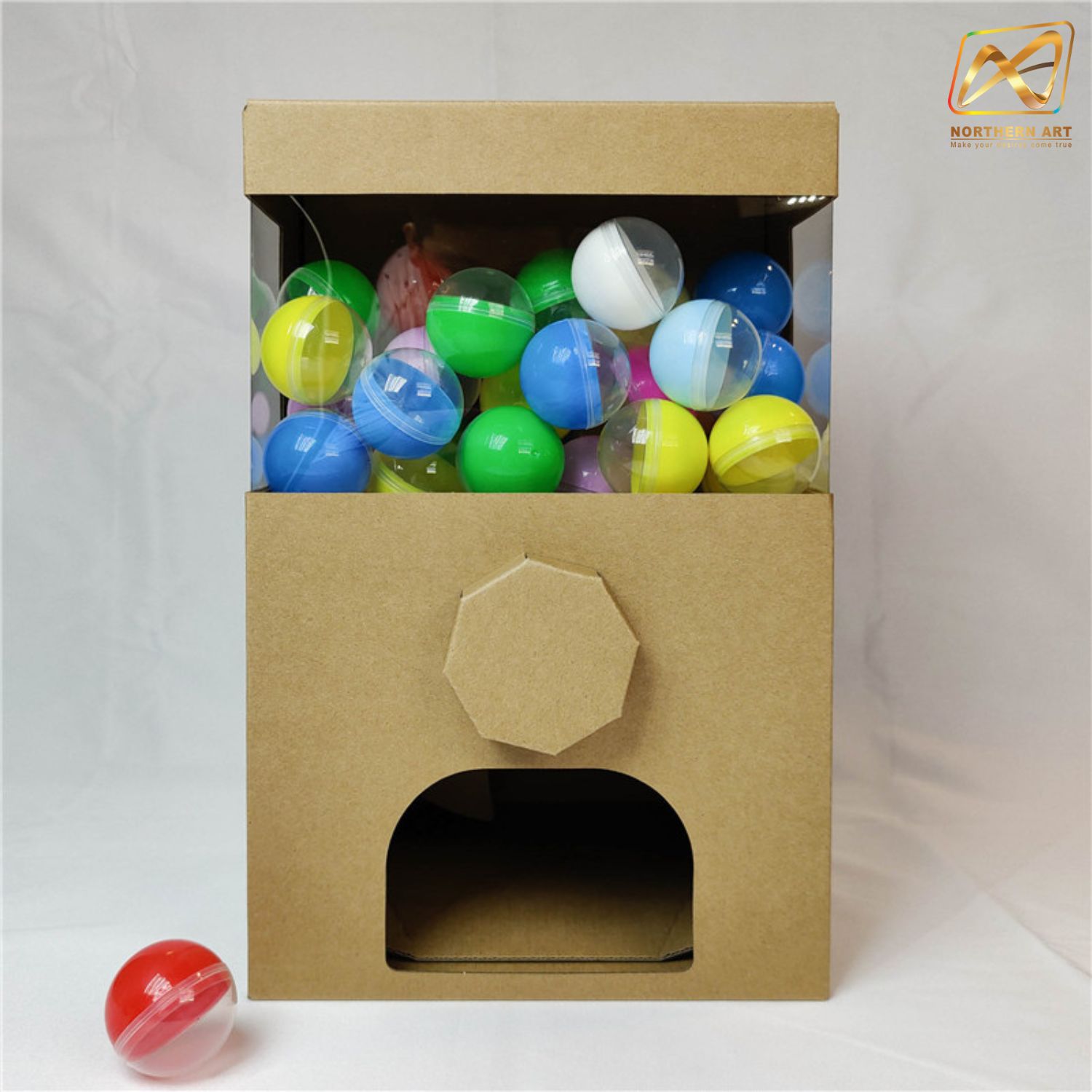 เกมส์หมุนบอล หมุนไข่ จับรางวัล สีกล่อง ขนาด 23 x 18 x 35 cm. พร้อมลูกบอลใส่ฉลาดขนาด 45 มม.จำนวน 40 ลูก