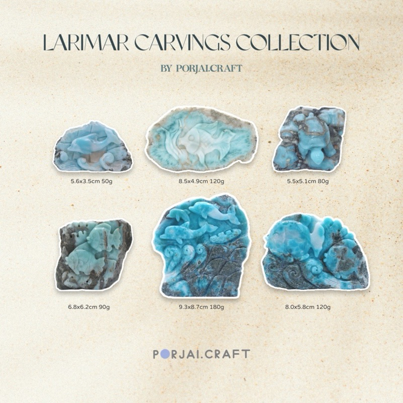 Larimar Dolphins Carving ลาริมาร์แกะสลักรูปโลมา 9.3cm