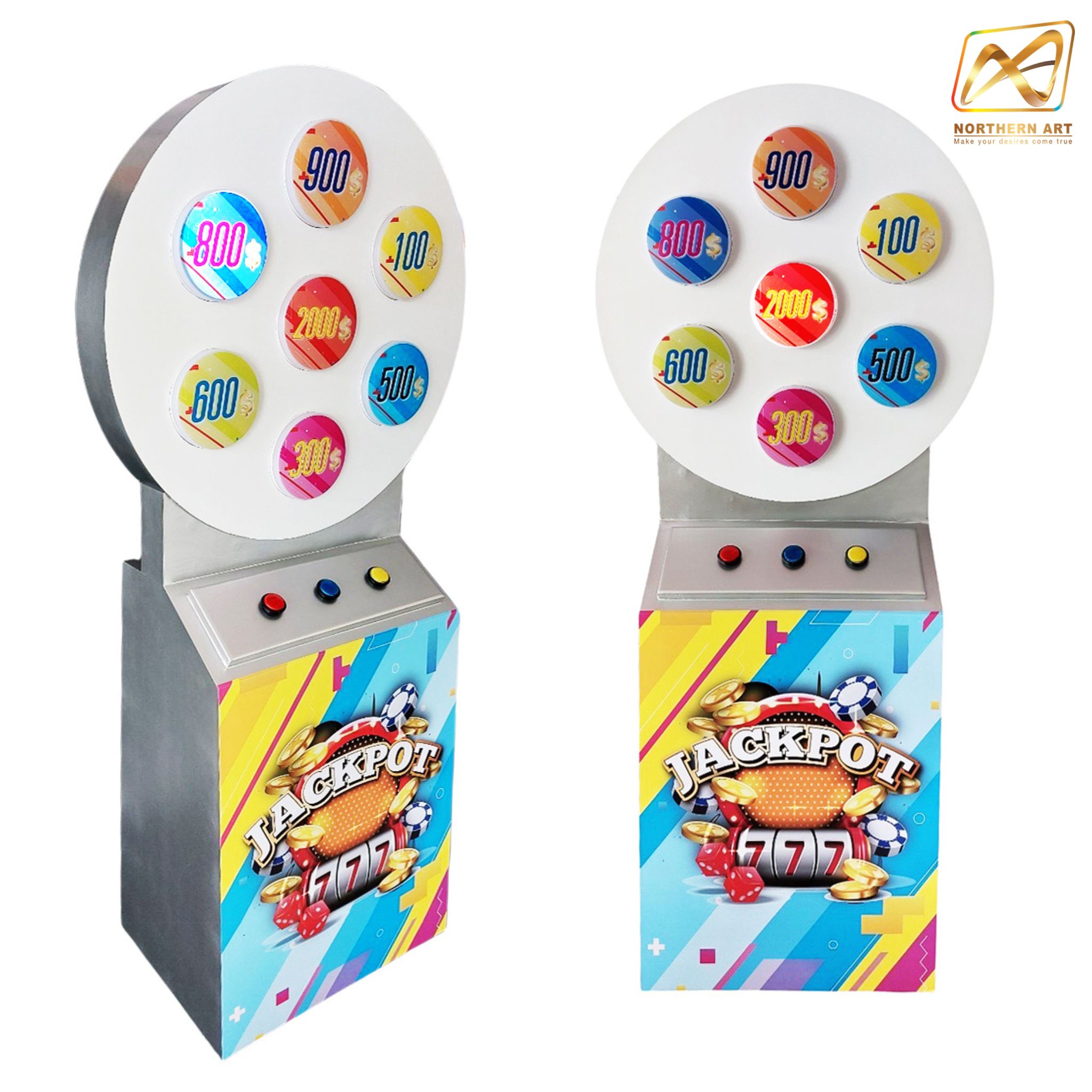 เกมส์วงล้อไฟฟ้า ขนาดวงล้อ 76 ซม. สูง 163 ซม. พร้อมไฟกลมLED 6 ดวง พร้อมแป้นกดปุ่มลุ้นรางวัล