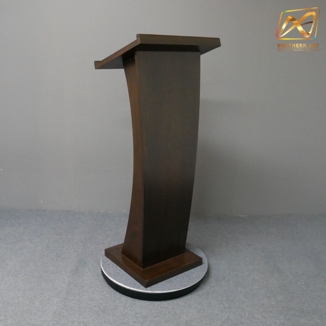 โพเดียมไม้ สีโอ๊ค ขนาด (W) 50 x (L) 40 x (H) 120 ซม.TOP เอียง พร้อมชั้นวางของ