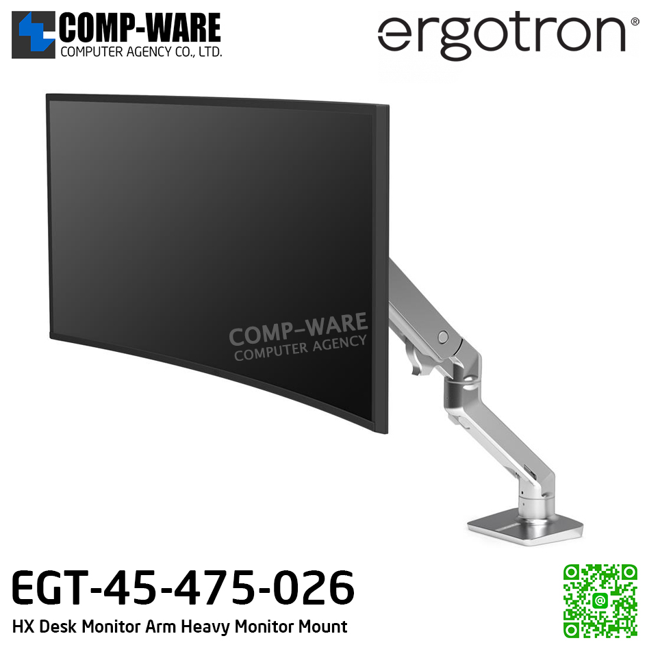 Ergotron HX Desk Monitor Arm (polished aluminum) Heavy Monitor Mount EGT-45-475-026 (10Y Warranty)