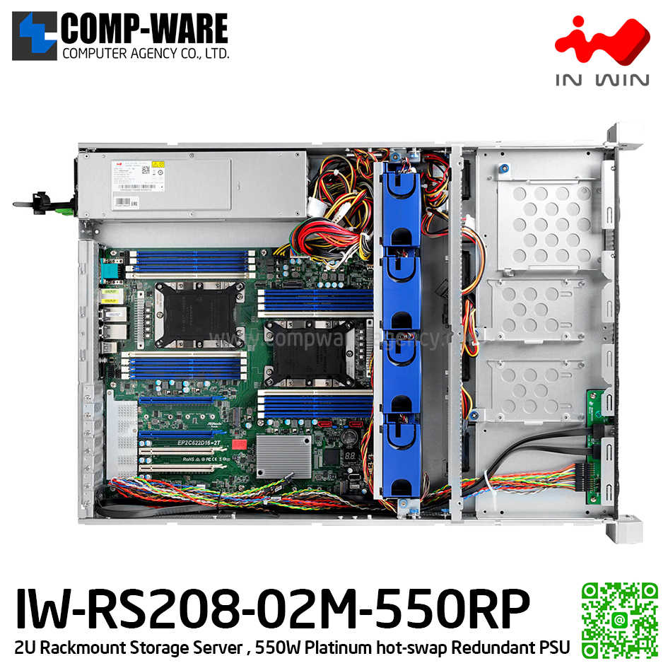 IN-WIN IW-RS208-02M-550RP 2U Rackmount Middle Depth Storage Server, 550W Platinum hot-swap Redundant Power Supply (เคสเปล่า+พาวเวอร์ซัพพลาย) รับประกัน 3ปี