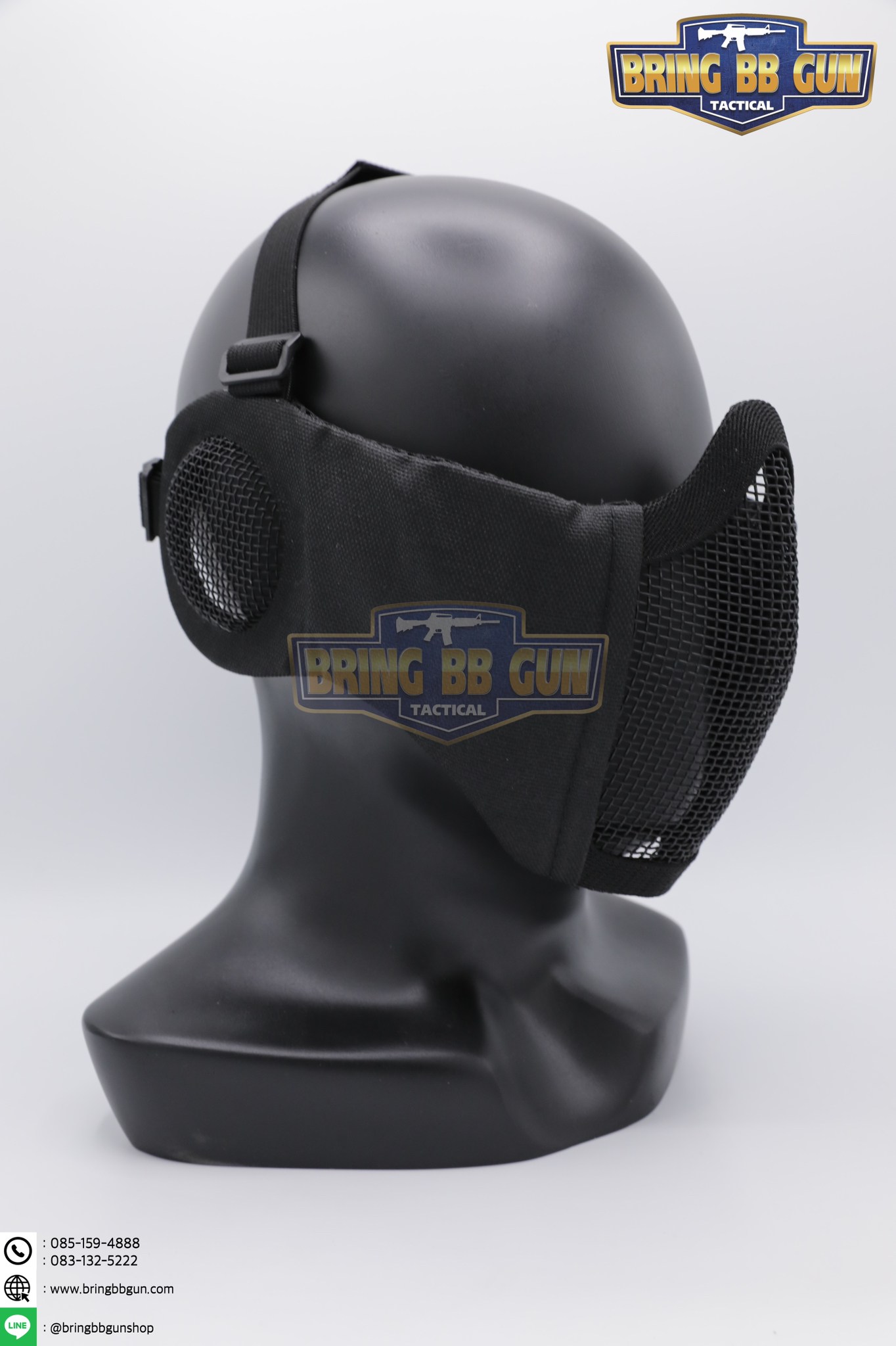 หน้ากากตะแกรงครึ่งหน้า รุ่นแก้มผ้ามีที่ปิดหู