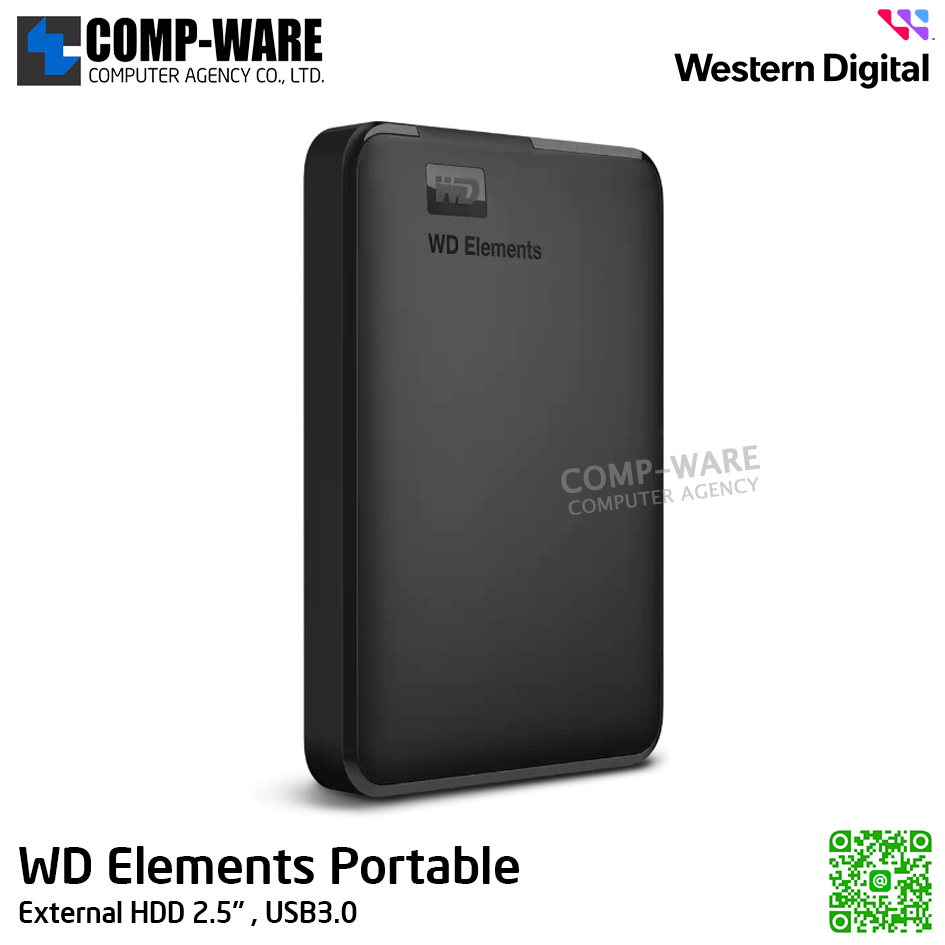 WD Elements Portable 2TB , External HDD 2.5" , USB3.0 (Black) WDBU6Y0020BBK-WESN รับประกัน 3 ปี