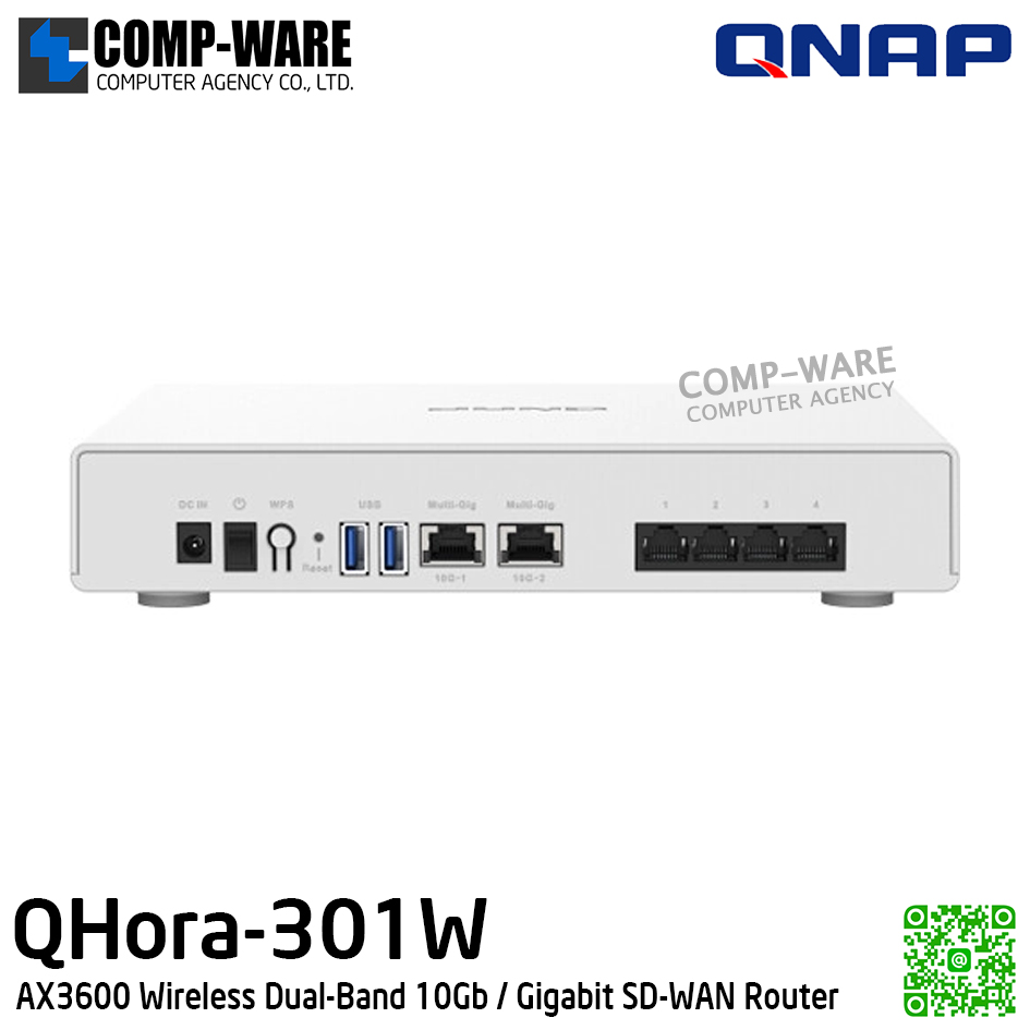 QNAP QHora-301W AX3600 Wireless Dual-Band 10Gb / Gigabit SD-WAN Router / 2Year Warranty