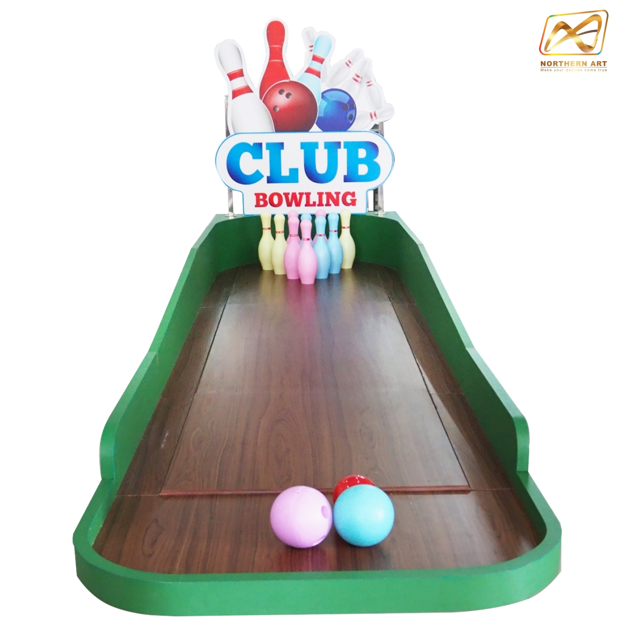 เช่าเกมส์โยนโบว์ลิ่ง Bowing ขนาด (W)95 x (L)358 x (H)38+60 cm.พร้อมชุดพินโบว์ลิ่งและลูกบอล 2 ลูก (ราคาพร้อมงานพิมพ์)