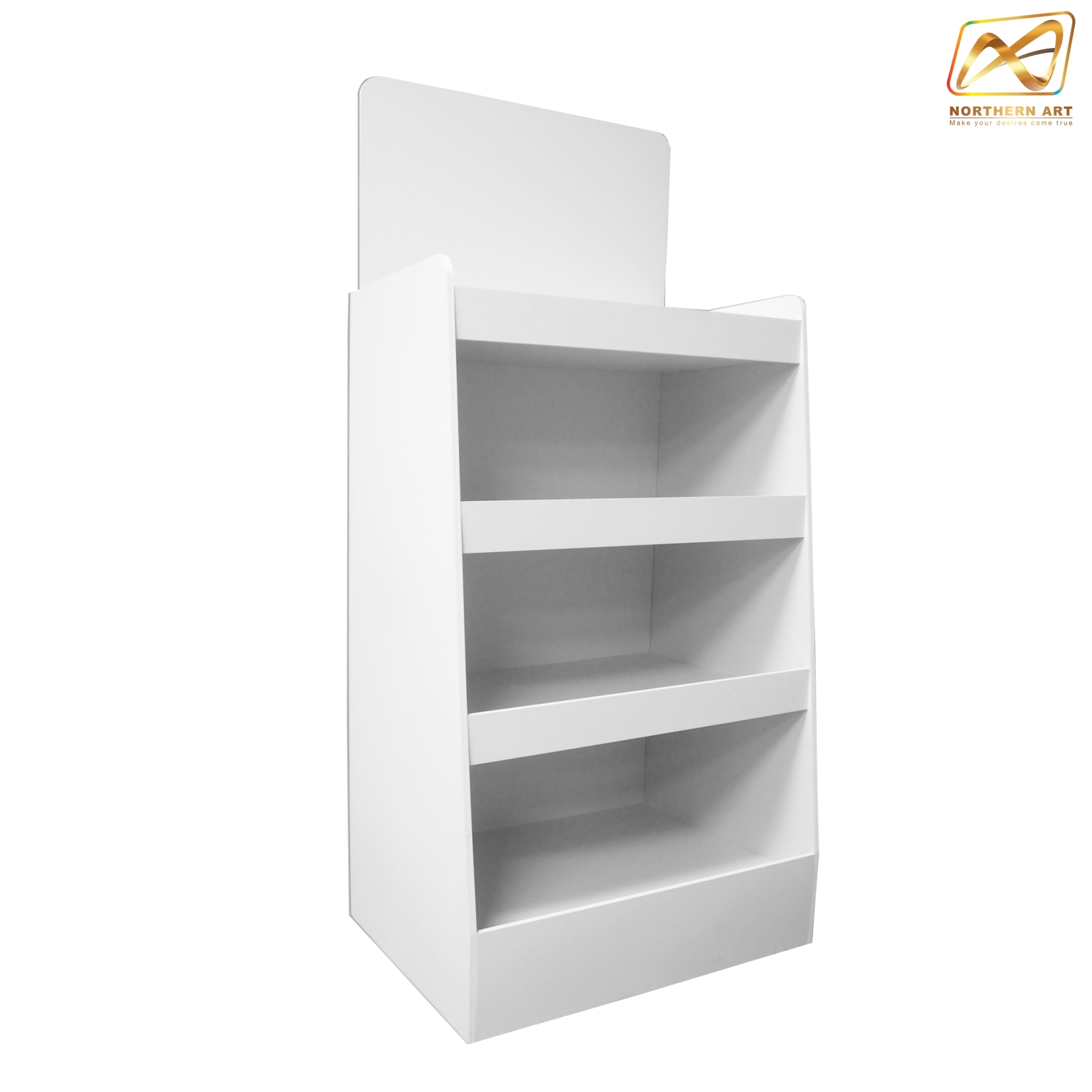 ชั้นวางสินค้าพลาสวูด 4 ชั้น ขนาด (W)50 x (D)40 x (H)118 ซม. พลาสวูดสีหนา 8 มม. พร้อมงานพิมพ์