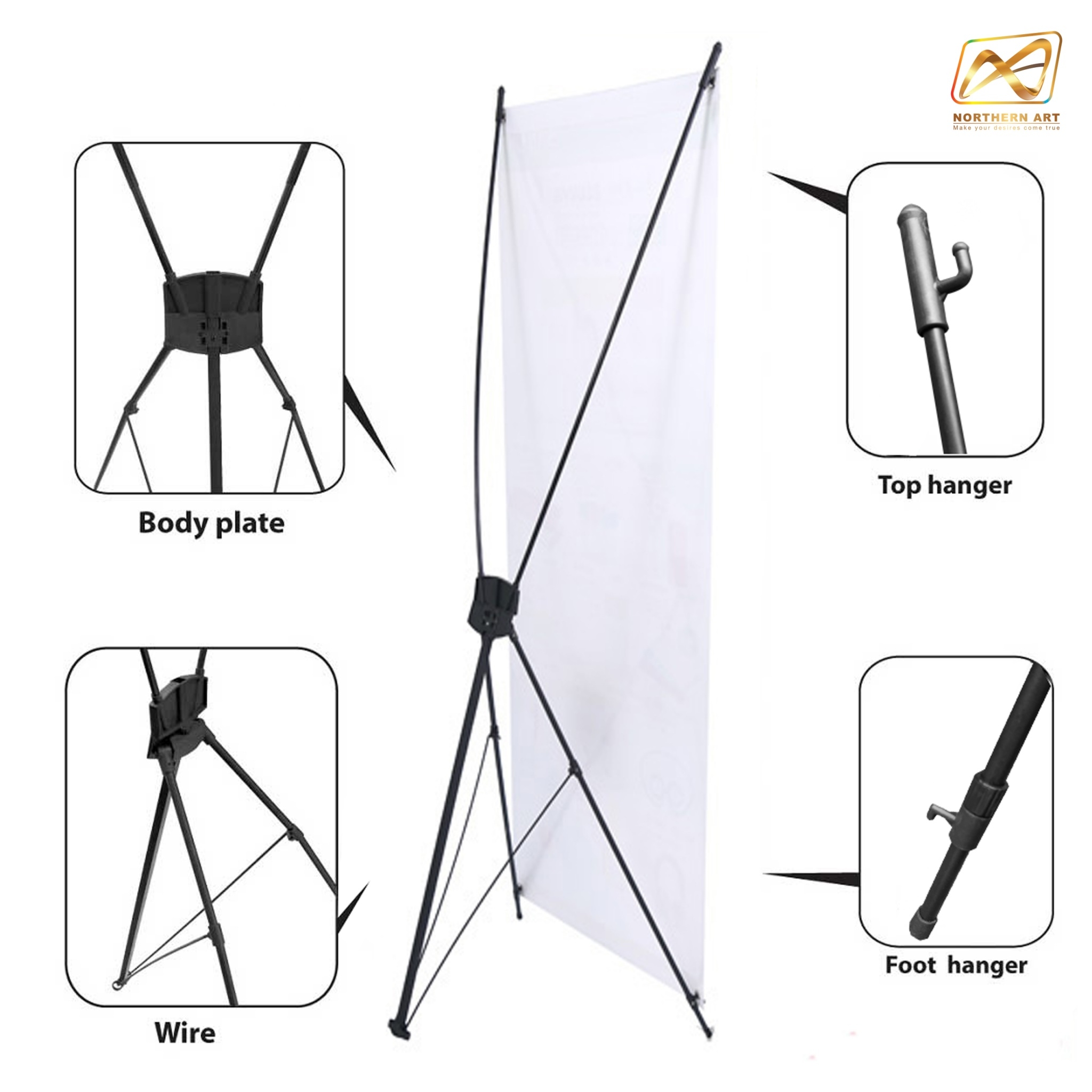 X STAND เอ๊กซ์สแตน รุ่นเกรด A ขนาด 60x160 ซม. โครงเหล็กสีดำ แข็งแรง ทนทาน ถอดประกอบได้ แถมถุงใส่อึปกรณ์ 1 ใบ