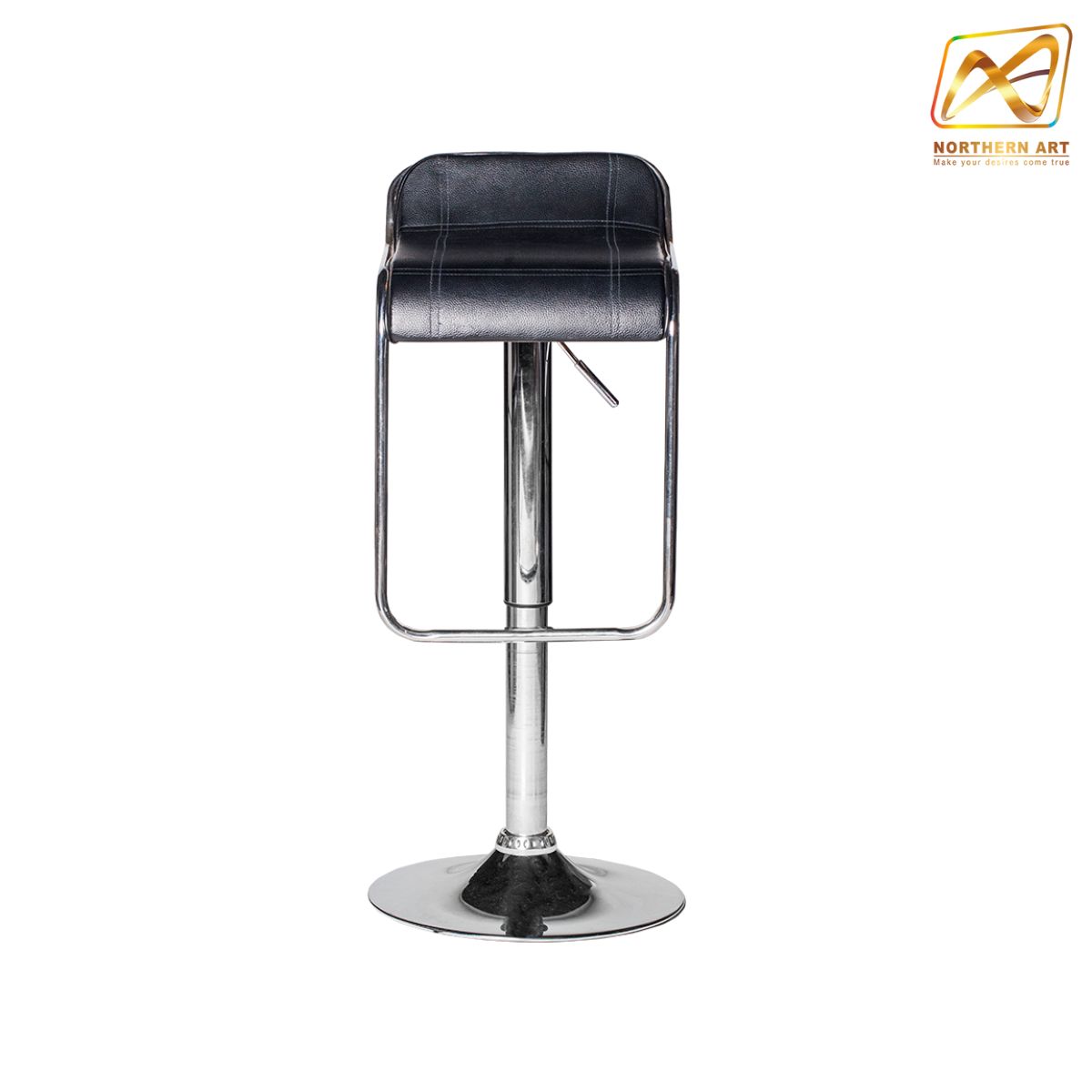 เช่าเก้าอี้บาร์ เบาะหนังสีดำ ปรับสูงต่ำได้ ขาเหล็กชุบโครเมี่ยม